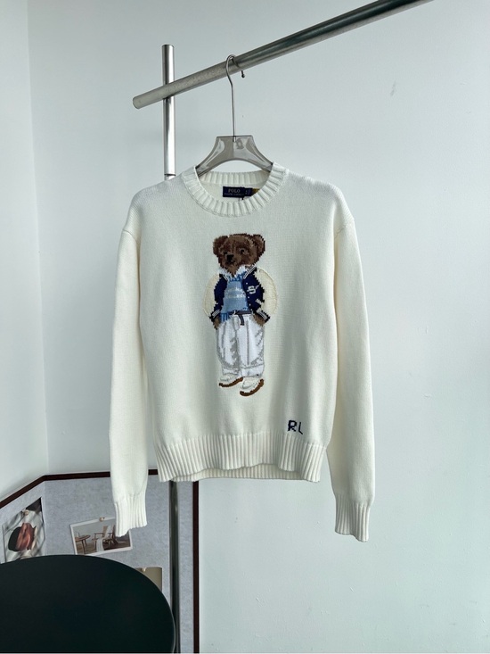 Polo Ralph Lauren Sweaters - Polo by Ralph Lauren White Crewneck Sweater with Bear Graphic